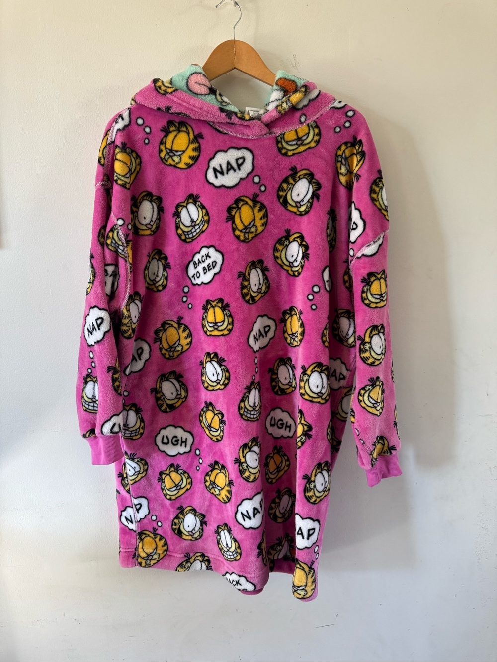 Garfield Reversible Fleece Blanket Hoodie Pink Mint Hooded Lounge Pullover